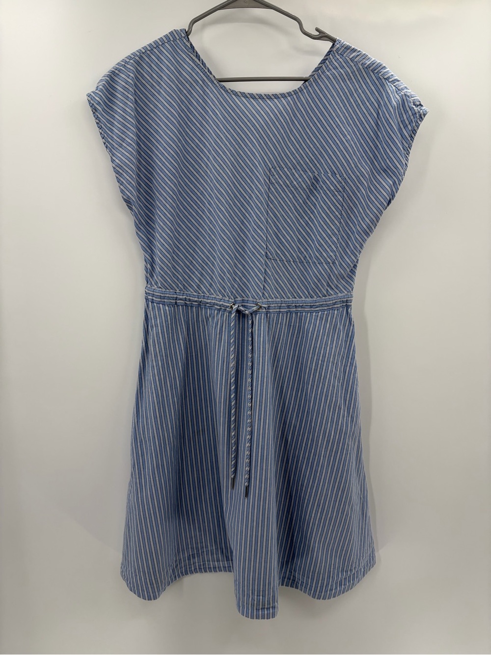 Closed Blue White Striped Cotton Drawstring Waist midi Dress Cap Sleeve size xs